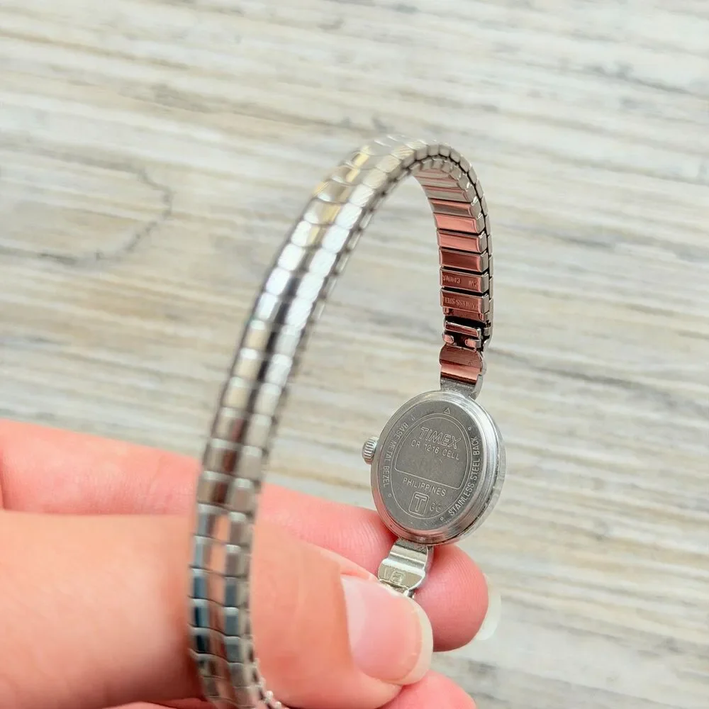 Vintage Timex Watch Dainty Silver Tone Bracelet Antique Cocktail 90s 50s Working